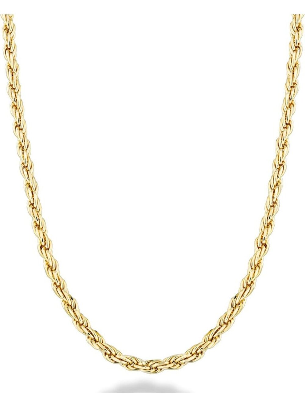 18K Gold Plated Sterling Silver Rope Chain Necklace for Men & Women, 2mm/3mm